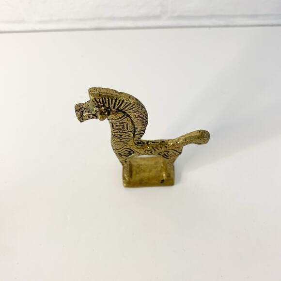 Vintage Brass Estruscan Trojan Horse Figure Sculpture Giraffe Figurine 4" - Picture 6 of 7